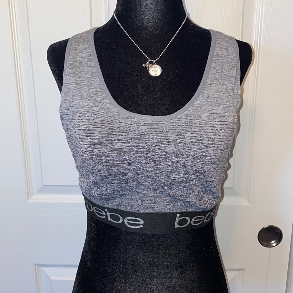 Bebe- Gray & Black Criss Cross Bra